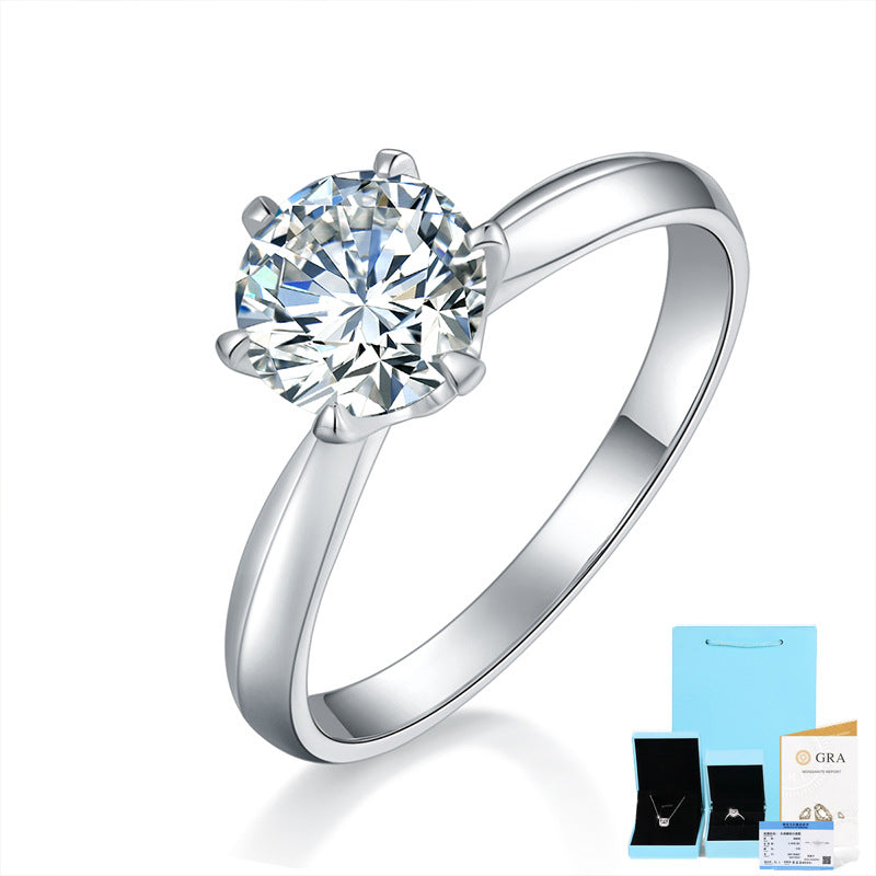 [0.5-5 carat] Classic Six Claw Moissanite Ring 18K White Gold Plating 925 Silver