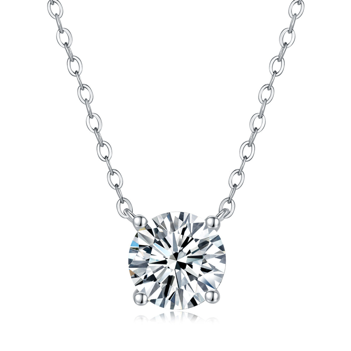 [1 & 2 Carat] Solitaire Moissanite White Gold Color Silver Plating Necklace