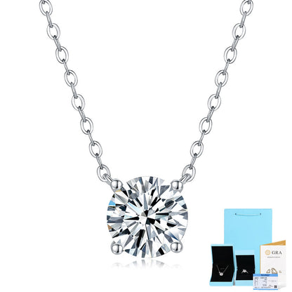 [1 & 2 Carat] Solitaire Moissanite White Gold Color Silver Plating Necklace