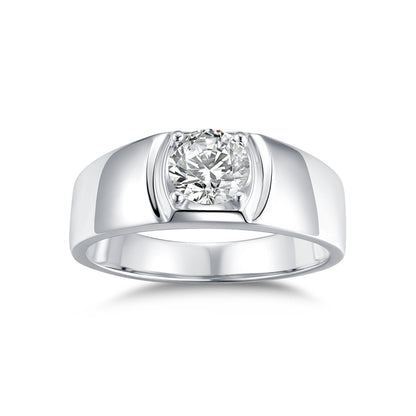 [1 Carat] Men's Solitaire Moissanite Ring White Gold Color 925 Silver