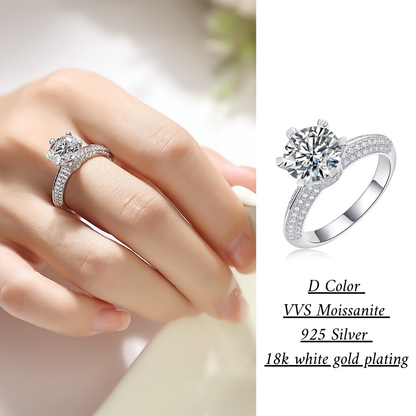 [1 & 3 Carat] Solitaire Design Moissanite Ring 18K White Gold Plating 925 Silver