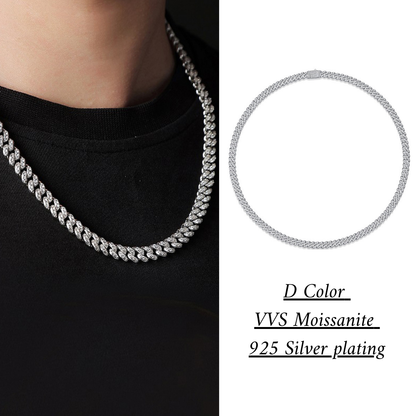 [8.5 Carat] Men's Moissanite Cuban Chain Silver-Plated Necklace