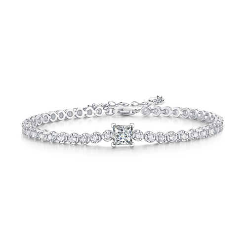 [1 Carat] Square cut Moissanite Tennis Bracelet 18K White Gold Plating S925 Silver