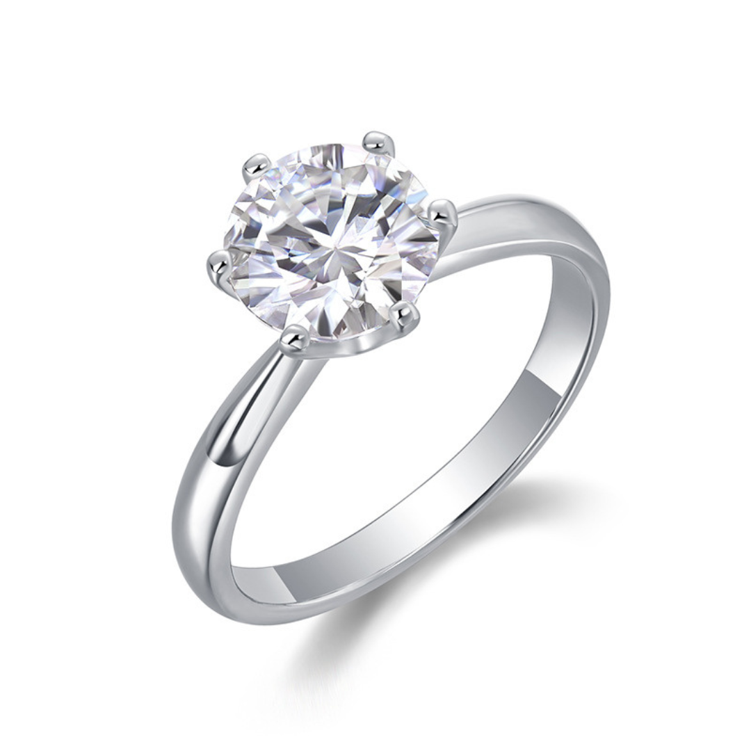 [0.5-5 carat] Classic Six Claw Moissanite Ring 18K White Gold Plating 925 Silver